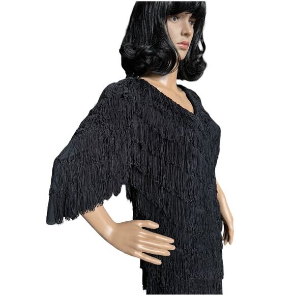 Vintage Nightworks 1920's Flapper Dress Gatsby Black with Fringe size medium - Picture 7 of 17